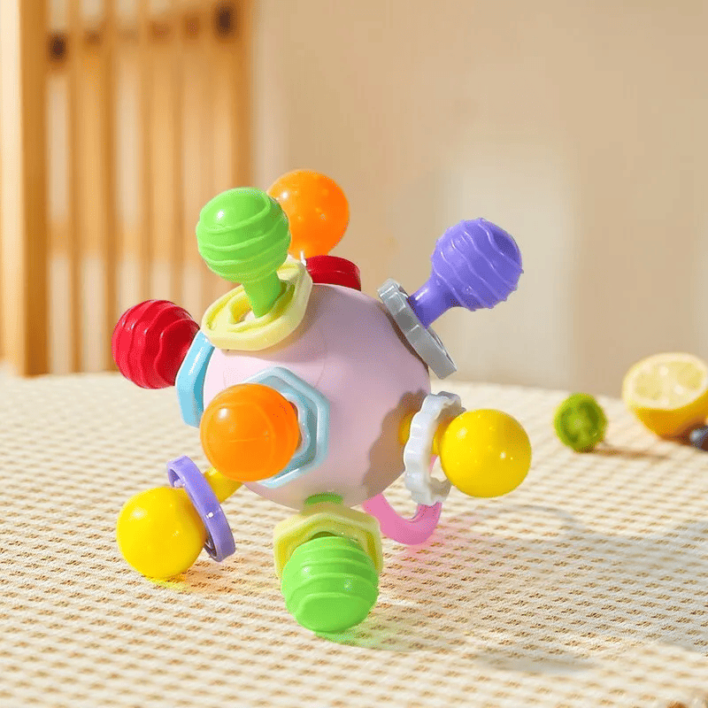 O Brinquedo® - Chocalho E Mordedor Interativo 3 Em 1 Para Bebê Rosa