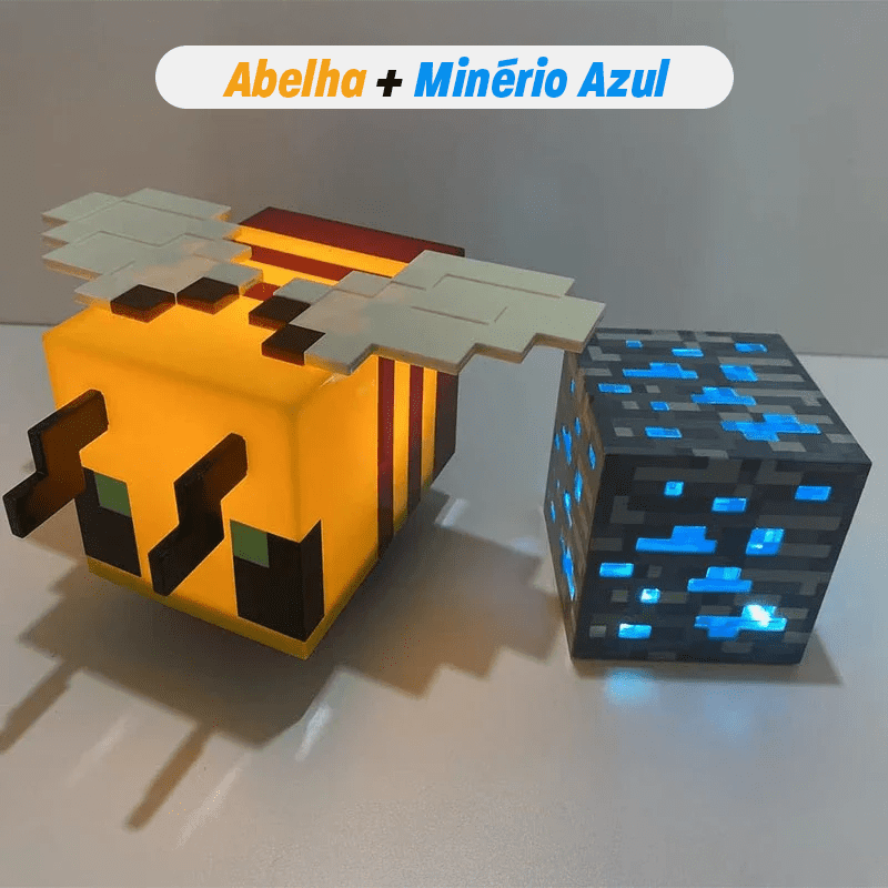 O Brinquedo® - Luminárias Magnocraft Uma Aventura Iluminada Em Cada Bloco Abelha + Minério Azul
