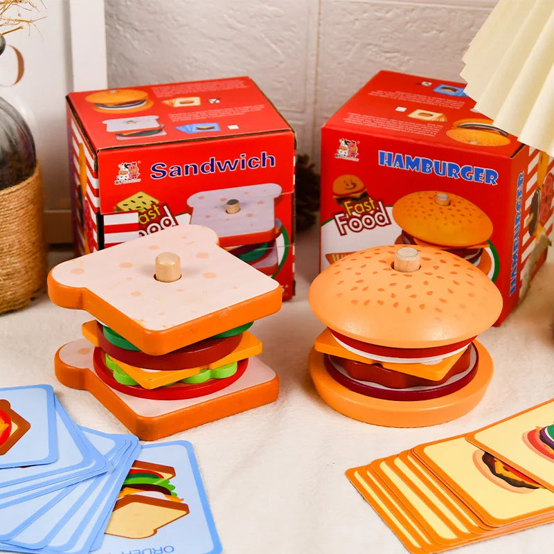 O Brinquedo® - Montburger™ Brinquedo De Montagem Hambúrguer Madeira